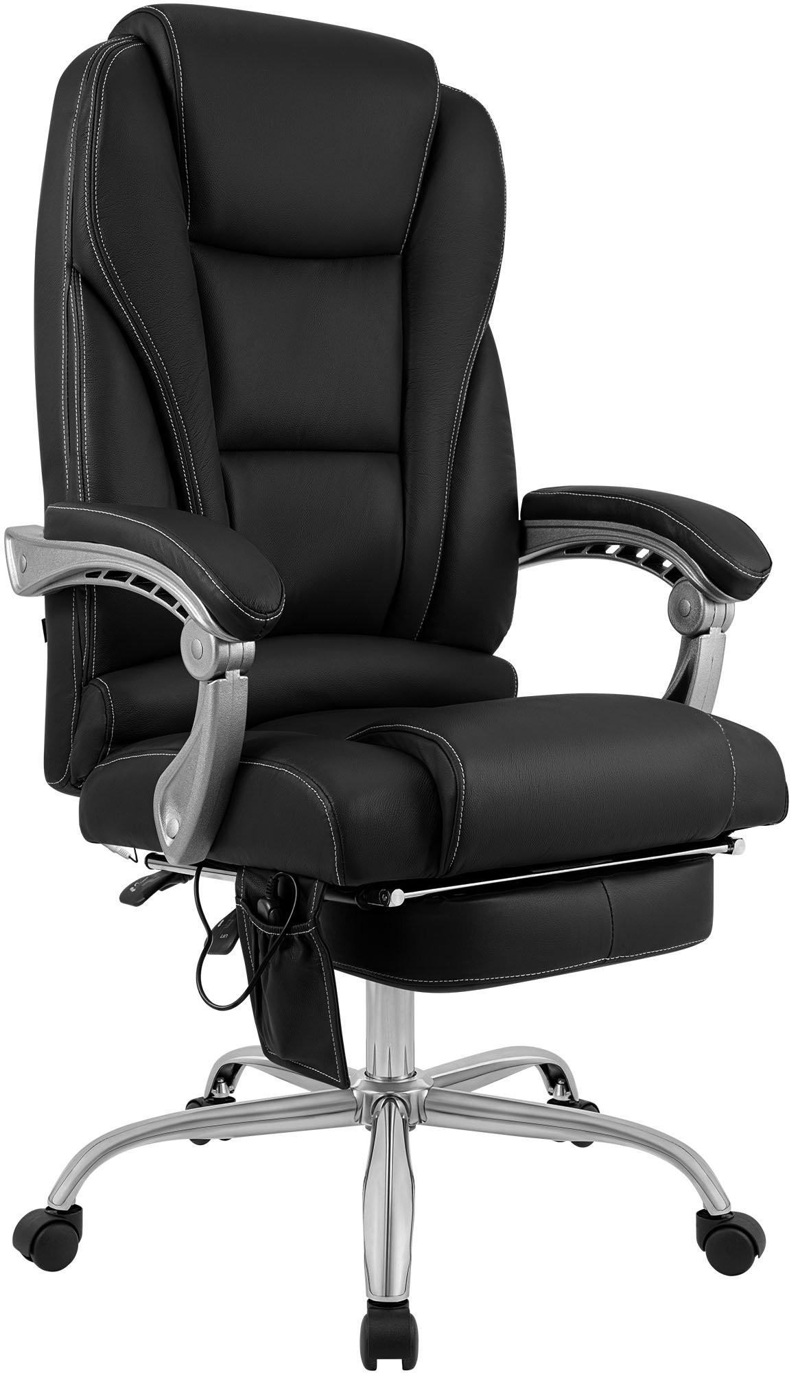 CHEFSESSEL Echtleder Schwarz - Chromfarben/Schwarz, Leder/Metall (69/118/64cm) - CLP