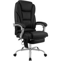 CHEFSESSEL Echtleder Schwarz - Chromfarben/Schwarz, Leder/Metall (69/118/64cm) - CLP