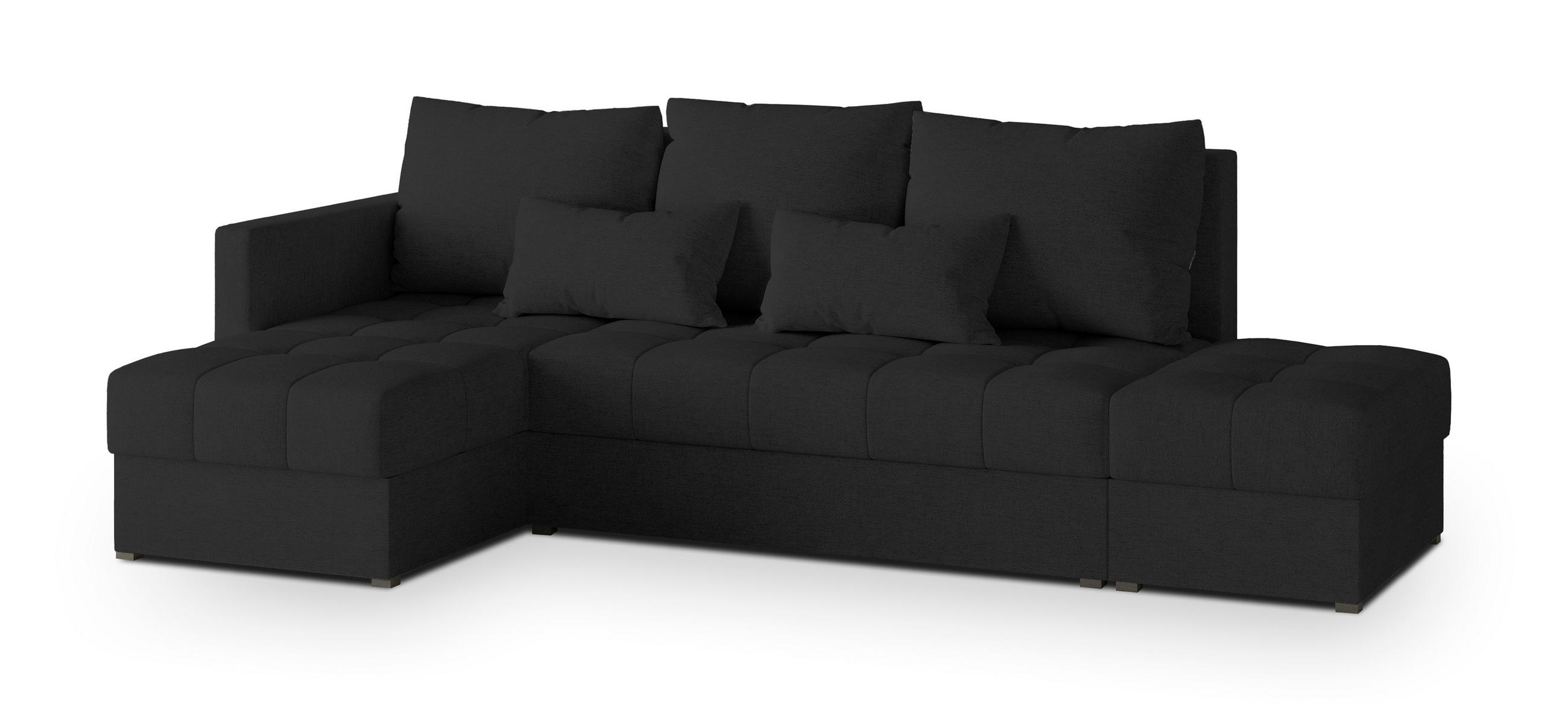 ECKSOFA LUMARI L-S Schwarz Plüsch-Stoff mit Schlaffunktion - Schwarz, Holz (262/143cm) - MASSENO