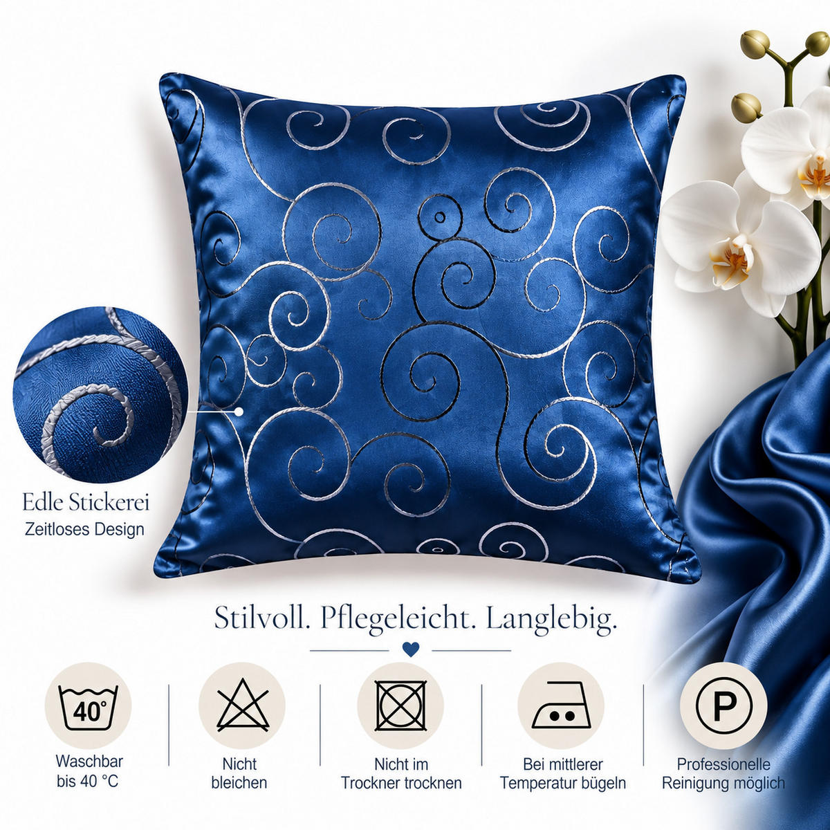 KISSENBEZUG 60/60 cm Königsblau Damast Circle - Blau, Textil (60/60cm) - TiborTex