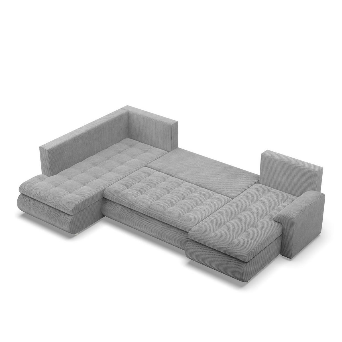 U-SOFA MIT SCHLAFFUNKTION FORESTA, Cord - Grau - Grau, Textil (300/89/200cm)