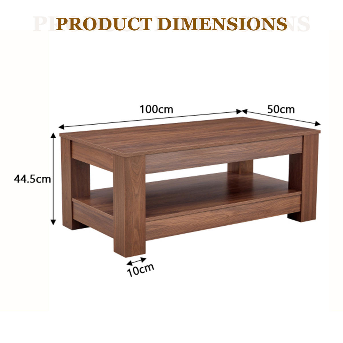 COUCHTISCH aus MDF in Walnuss 100x50x44.5 cm mit 2 Ebenen Stauraum - Walnussfarben, Holzwerkstoff (100/50/44.5cm) - Modfu