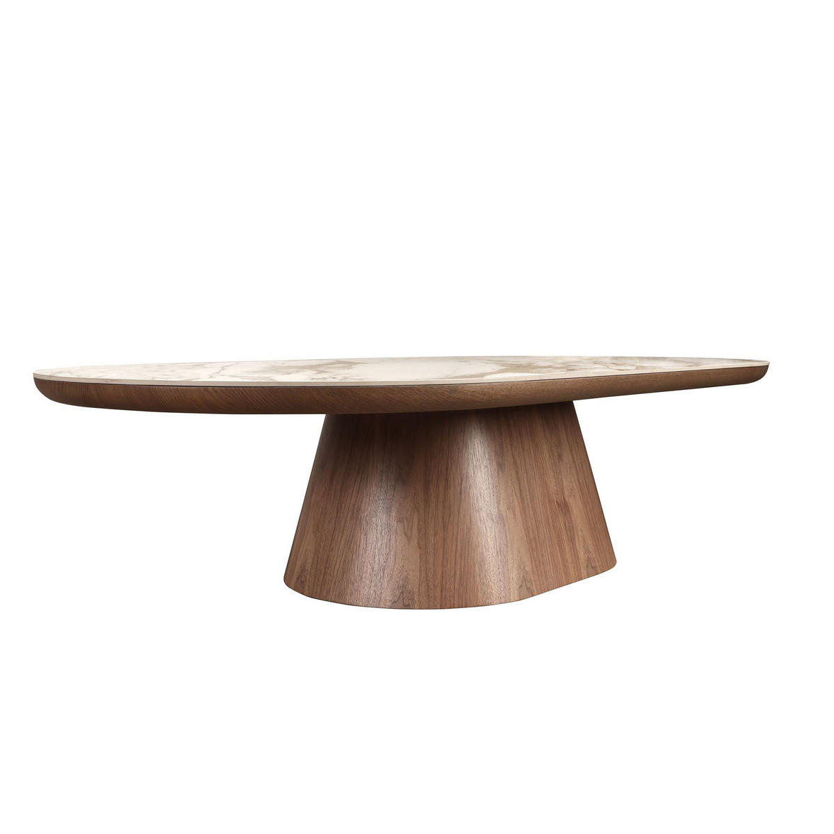 OVALER halbrunder Couchtisch aus Porzellanmarmor und Nussbaum - Multicolor/Weiß, Holz/Keramik (80/160/38cm) - ANGEL CERDA