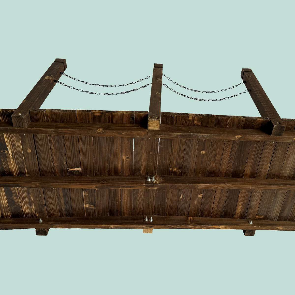 GARTENBRÜCKE Braun Tannenholz Ketten 55x150x67 cm - Braun, Holz/Metall (67/150/55cm) - Relaxdays