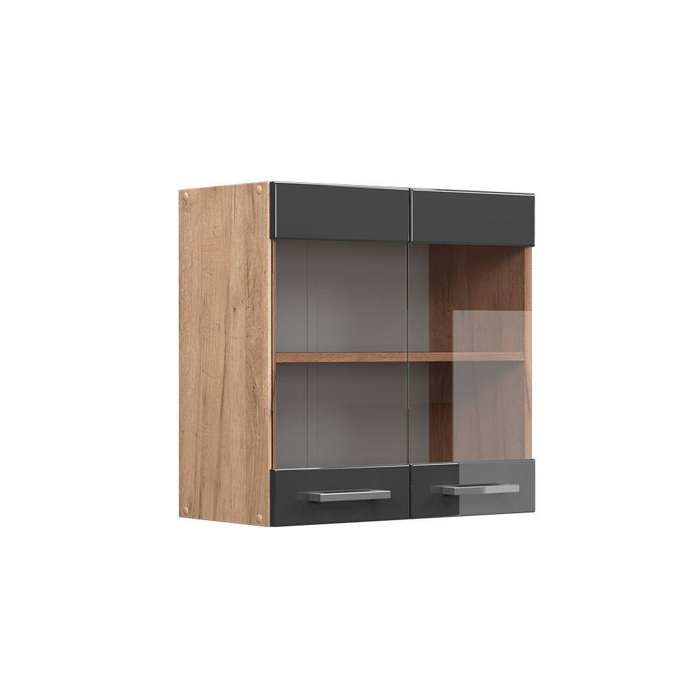 KÜCHENGLASSCHRANK R-Line Anthrazit Hochglanz 60 cm - Honigeiche/Schwarz Hochglanz, Holzwerkstoff (60/60/31cm) - Vicco