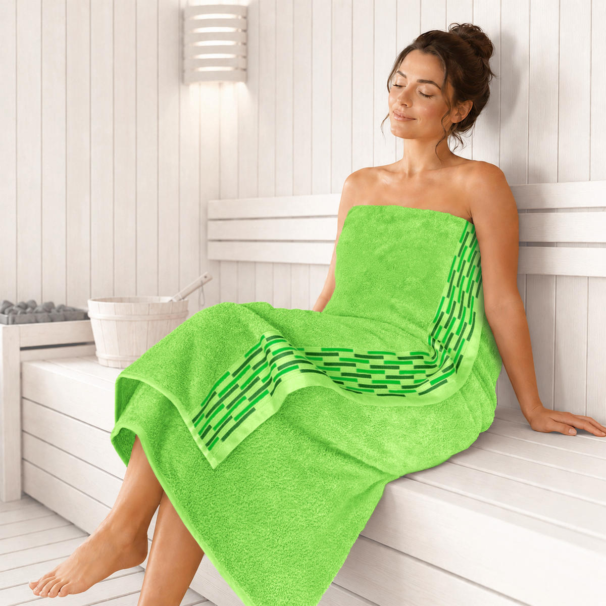 BADETUCH extra groß Lugano Apfelgrün 90x180 cm - Hellgrün, Textil (90/180cm) - Lashuma