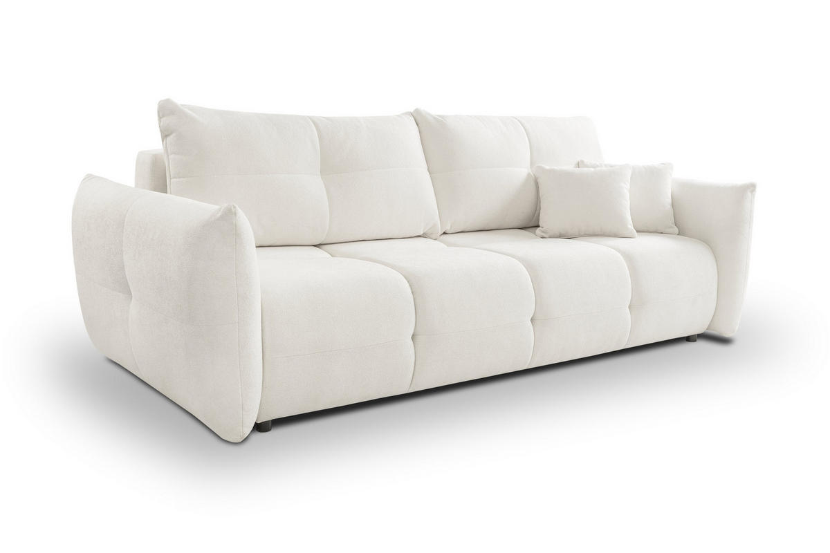 BETTSOFA MODA Creme Geflochtener Stoff mit Schlaffunktion - Creme, Holz (245/86/110cm) - MASSENO