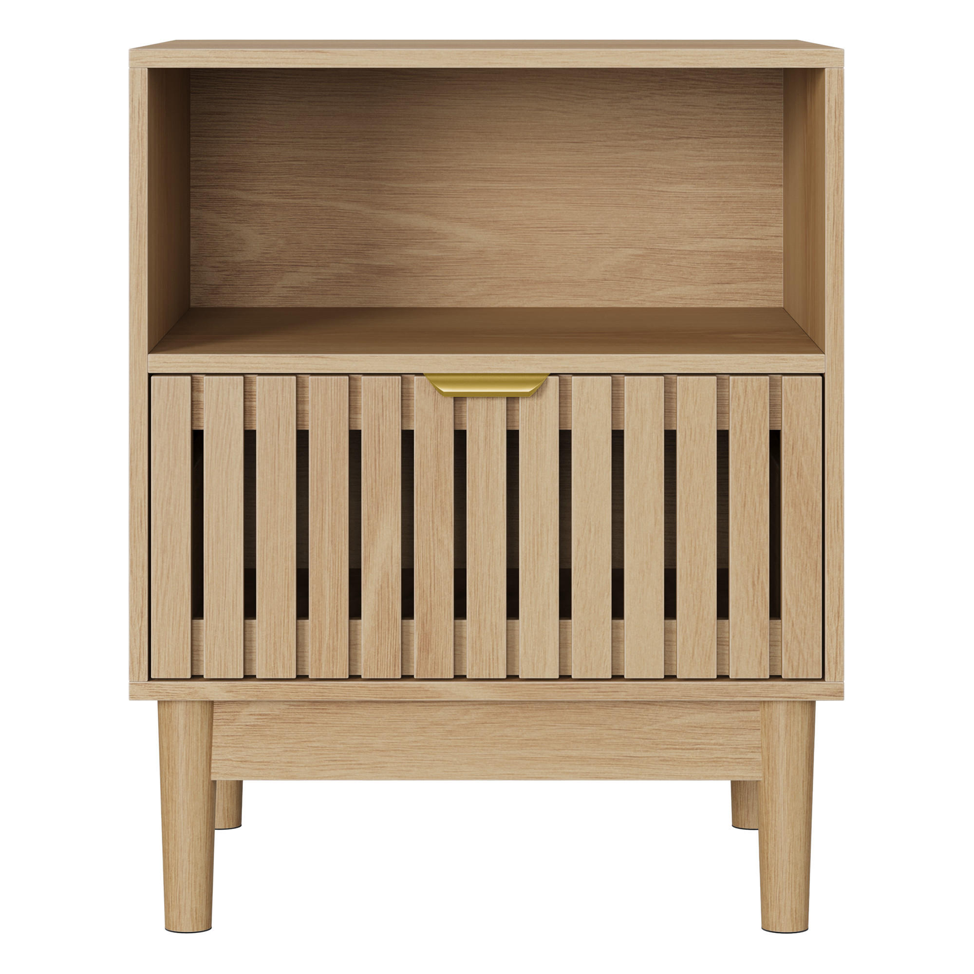 NACHTTISCH eichen-optik & latten-design mit 1 schublade & offenem fach - Eichefarben, Holzwerkstoff (45/56/39cm) - Urban Meuble