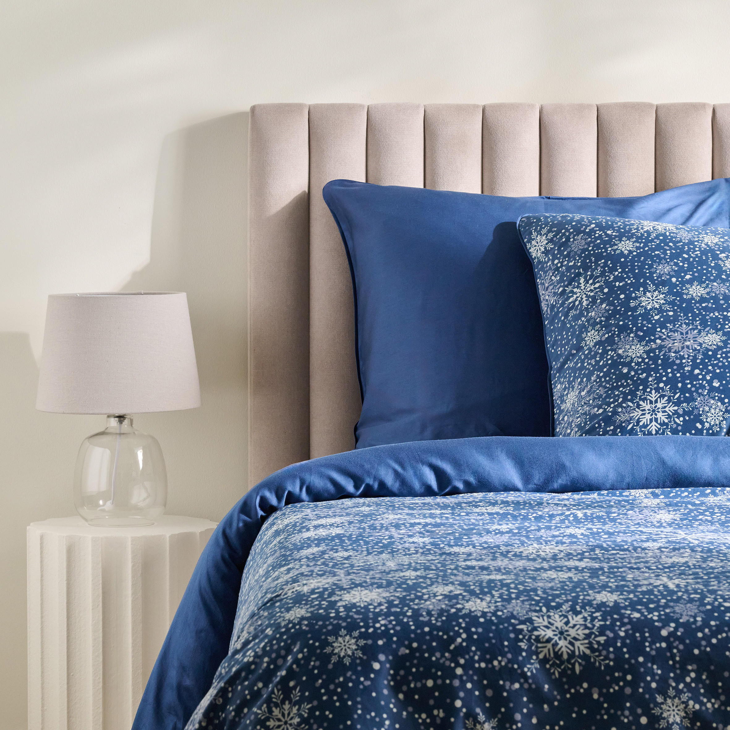 BETTWÄSCHE Satin SNOWF, 160x200 cm, Dunkel Blau, Winter Weihnachten Bettbezug, Weihnachtsdeko, Christmas, Weihnachtsmotiv - Dunkelblau, Textil (160/200cm) - home&you