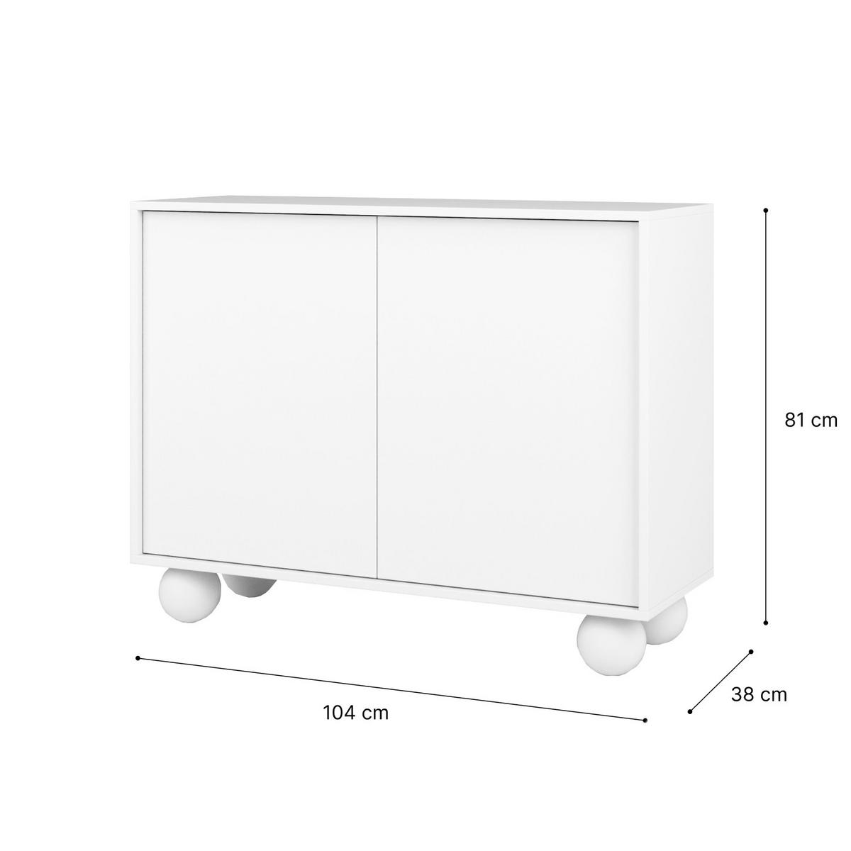 KOMODA Adel se 2 dvířky a kulatými nožkami, 104 cm, bezúchytková, bílá - bílá, kompozitní dřevo (104/81/38cm) - Beautysofa