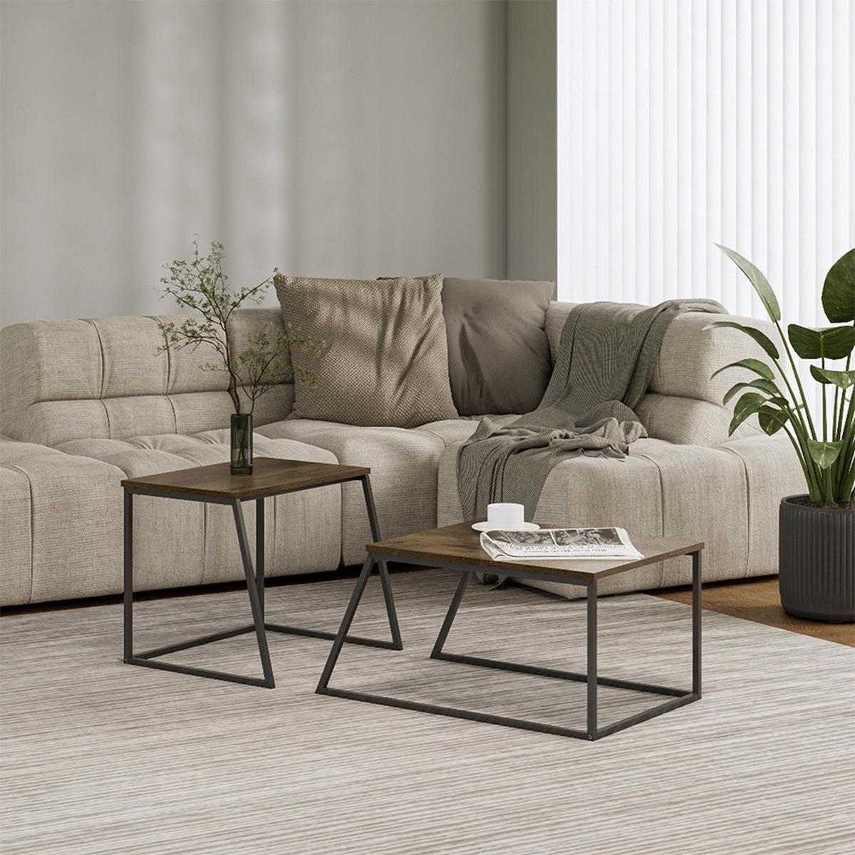 COUCHTISCH-SET Myra Eiche rustikal/Schwarz 60 x 50 cm 2 Teile - Wildeiche, Holzwerkstoff (50/60/38cm) - Vicco