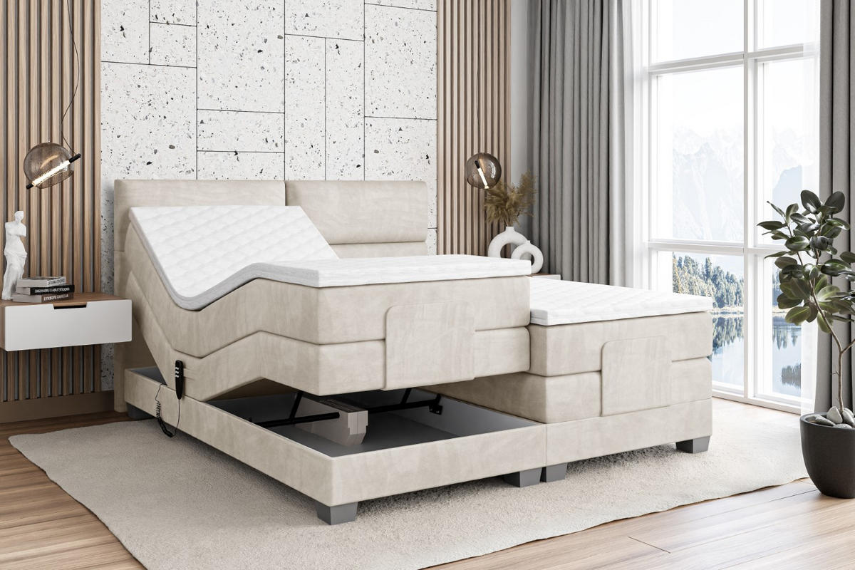 BOXSPRINGBETT elektrisch verstellbar mit 2 Matratzen H4/Taschenfederung MAYA EL 160 x 200 Creme - Creme, Holzwerkstoff (167/200cm) - ALTDECOR