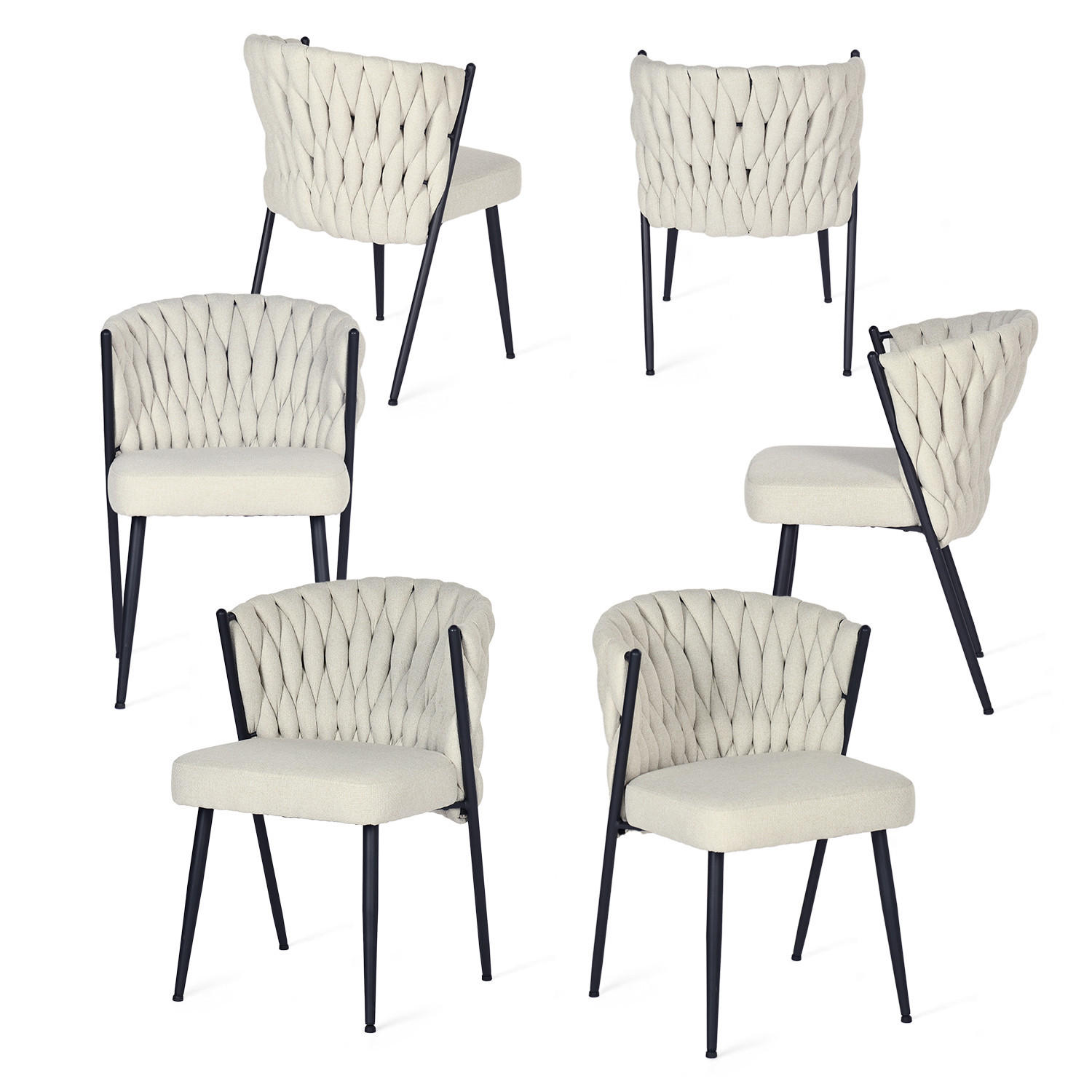 ESSZIMMERSTUHL 6er-Set mit Stoffbezug und geflochtener Rückenlehne Beige - Beige, Textil (44.5/77/46cm) - Meubles Cosy