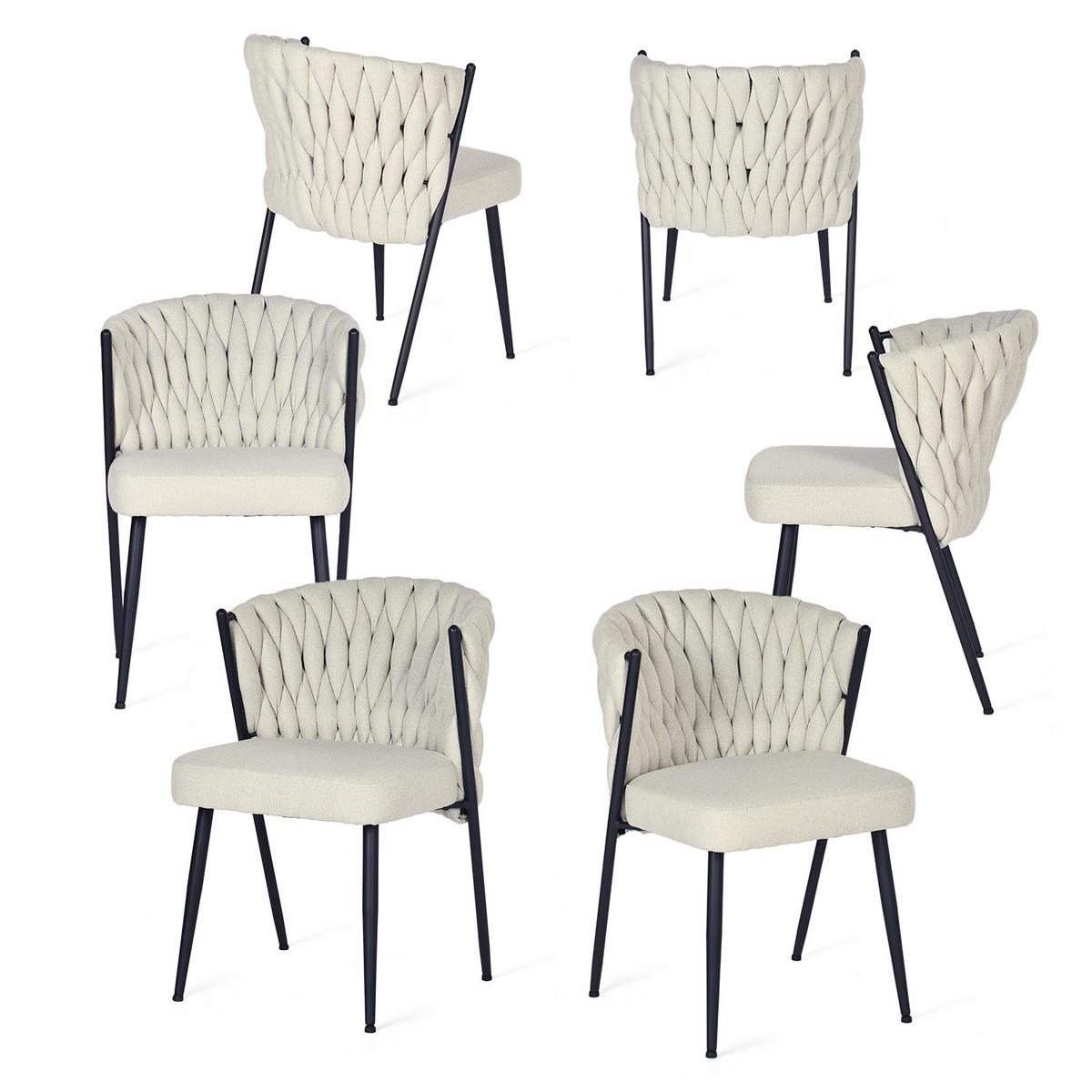 ESSZIMMERSTUHL 6er-Set mit Stoffbezug und geflochtener Rückenlehne Beige - Beige, Textil (44.5/77/46cm) - Meubles Cosy