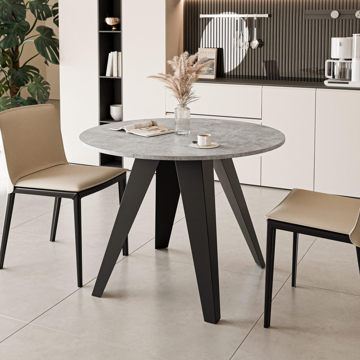 ESSTISCH ausziehbar auf MDF, Grau - Schwarz/Grau, Holzwerkstoff (90/90/76cm) - Idohome