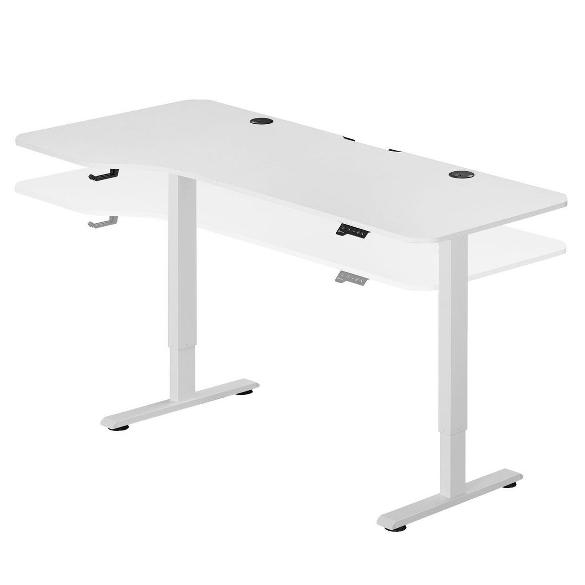 SCHREIBTISCH Office Stand weiß 160x75 cm höhenverstellbar - Weiß, Holz (60/160/117cm) - Juskys