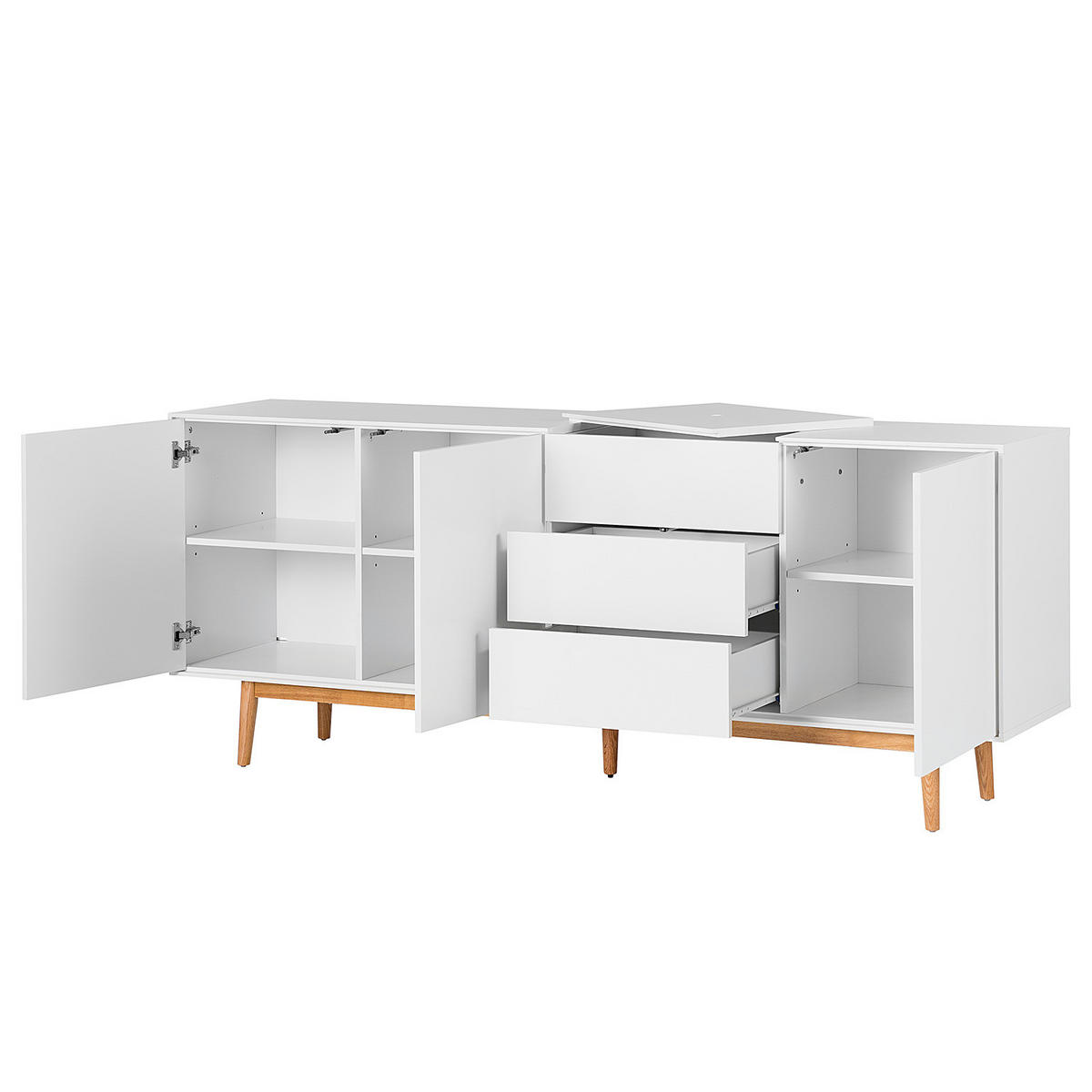 SIDEBOARD - Weiß - Eiche - 200/80/45 cm - Eichefarben/Weiß, Holzwerkstoff (200/80/45cm) - home24