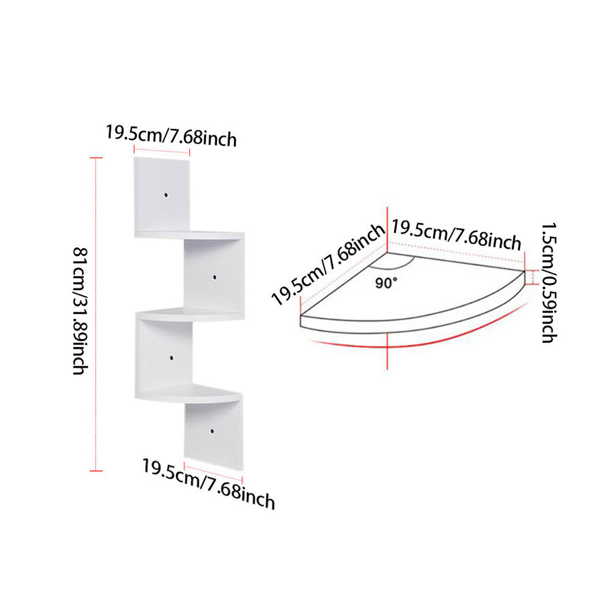 WANDREGAL 19.5/19.5/81 cm 3-Stufig Wandmontage Holz Weiß - Weiß, Holzwerkstoff (19.5/81/19.5cm) - Livingandhome