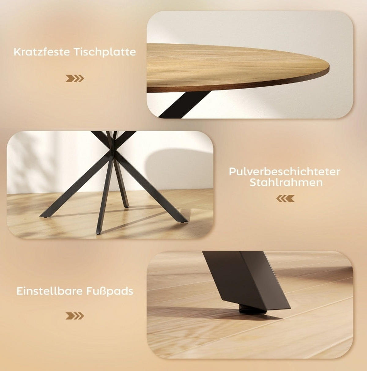ESSTISCH 120 cm in Eicheoptik mit Stahlbeinen im Industriestil - Eichefarben, Holz (120/120/75cm) - Flora Grace