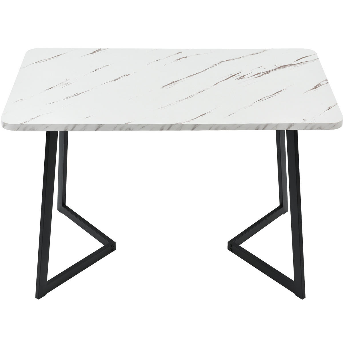 ESSTISCH 117x68x75 cm in Weiß und Schwarz aus MDF mit Marmoroptik auf schwarzen Eisenbeinen - Schwarz, Holzwerkstoff (117/68/75cm) - Modfu