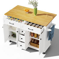 KÜCHENINSEL 140/40(65)/89 cm mit ausklappbarer Arbeitsplatte, 5 Schubladen und Rollen aus MDF, Weiß/Natur - Weiß, Holzwerkstoff (140/89/65cm) - Redom
