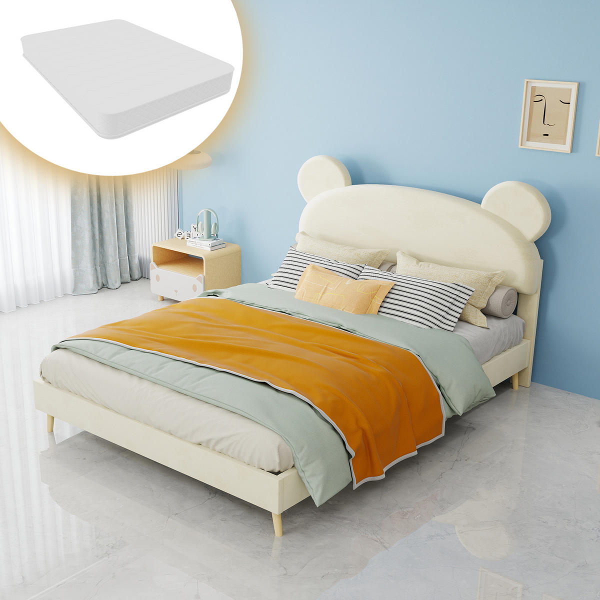 KINDERBETT 140/200 cm DE-32976 mit Matratze Beige - Beige, Metall (140/200cm) - ComfortXL