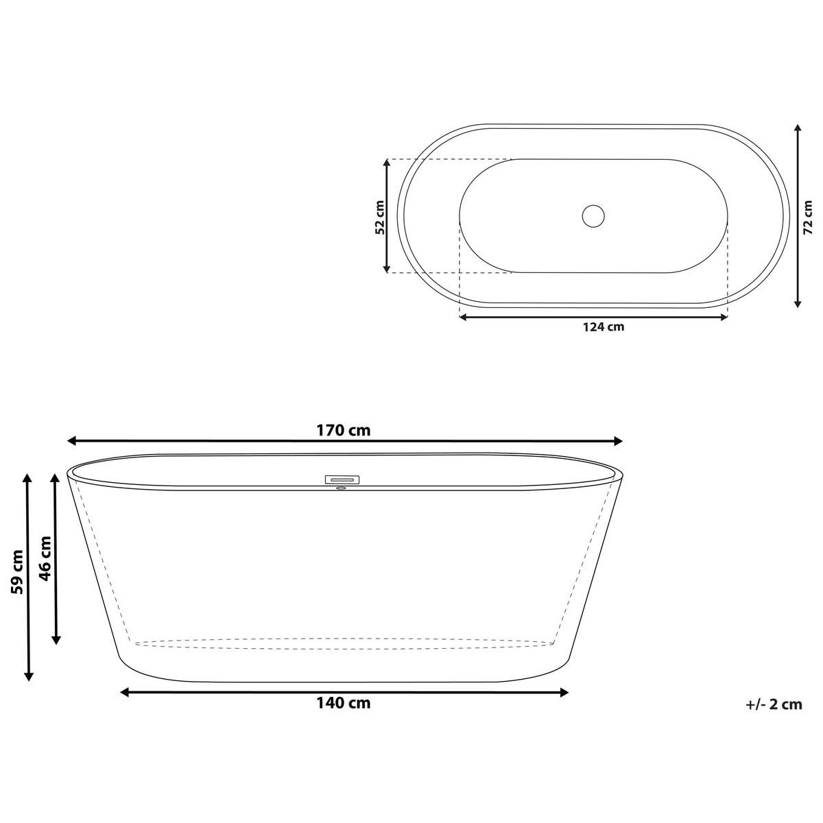 BADEWANNE FREISTEHEND 72x170x59 cm weiß Havana - Weiß, Kunststoff (72/59/170cm) - Beliani
