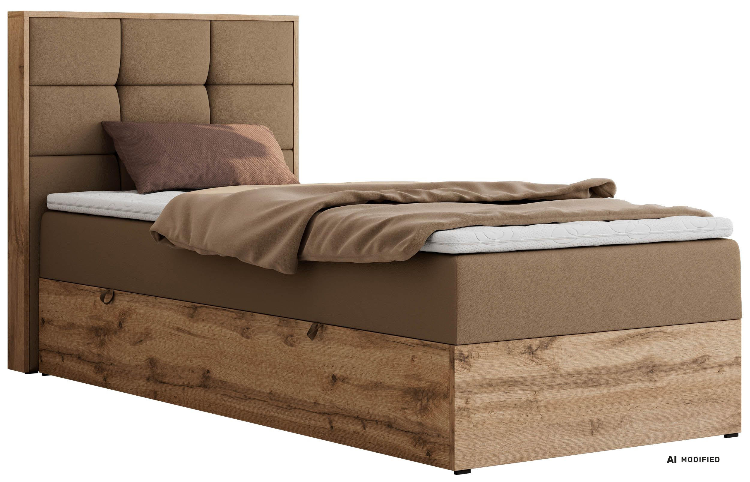 BOXBETT ALBERO 1 90/200 - Braun Kunstleder - Topper T25 - H3 - Links - Schwarz/Braun, Kunststoff/Textil (90/200cm) - MKS