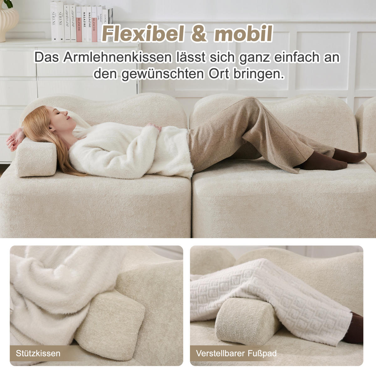 2MÍSTNÁ modulární pohovka béžová ze sametu bez montáže - béžová, textil (98/70/192cm) - OKWISH