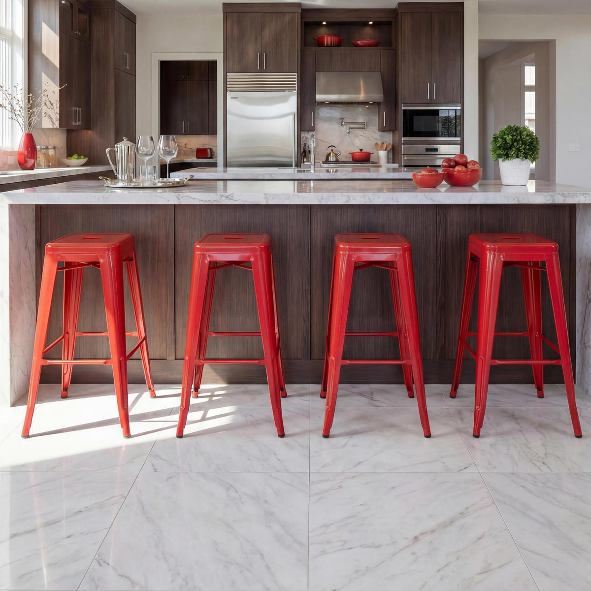 BARHOCKER METALL Rot 4er-Set - Rot, Metall (43/77/43cm) - MCW