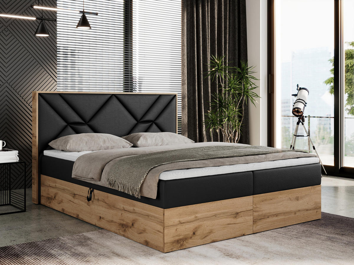 BOXBETT GUNAR - 120/200 Schwarz Kunstleder - H3 - Schwarz, Holz/Textil (120/200cm) - MKS