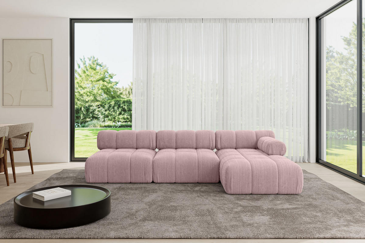 ECKSOFA modulares Sofa Razon-L2 - 285x160x70 cm Rosa Cord - Rosa, Holzwerkstoff/Textil (285/160cm) - ALTDECOR