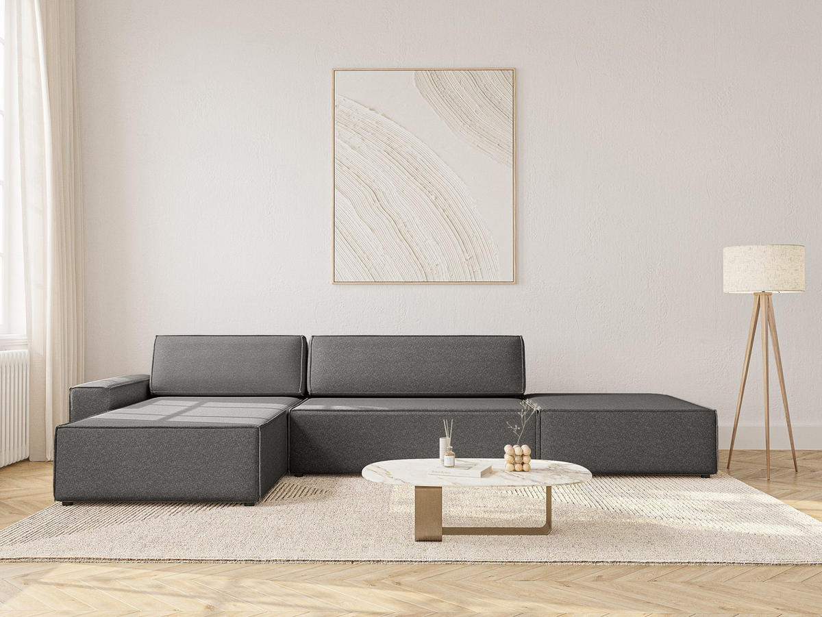 ECKSOFA Lummo La mit Schlaffunktion, Graphit - Graphitfarben, Textil (363/185cm) - Fedve