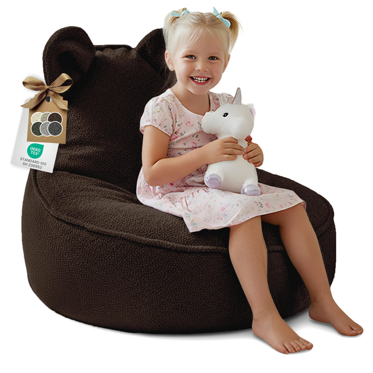 SITZSACK FÜR KINDER Maus 75/75/55 cm, weicher Bouclé 315 g/m², abnehmbarer Bezug, Cocoa Brown - Dunkelbraun, Textil (75/55/75cm) - Dreamroots