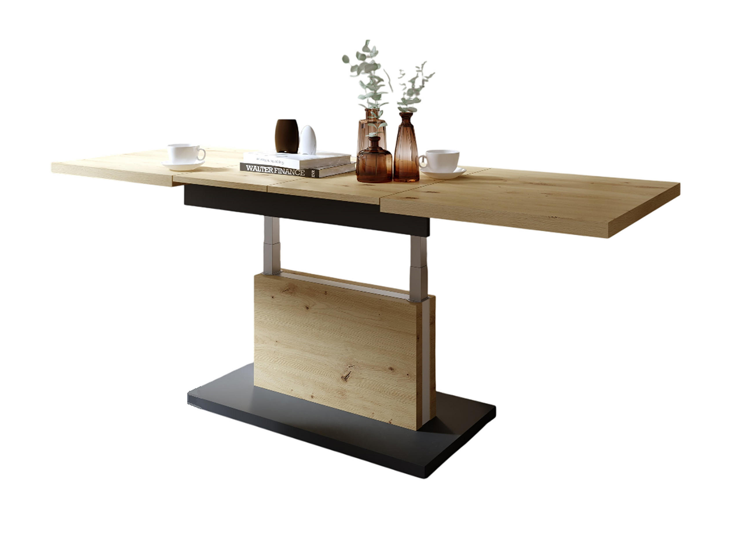 COUCHTISCH rechteckig Eiche Artisan - Anthrazit höhenverstellbar ausziehbar - Anthrazit/Eiche Artisan, Holzwerkstoff (70/120/56cm) - designimpex