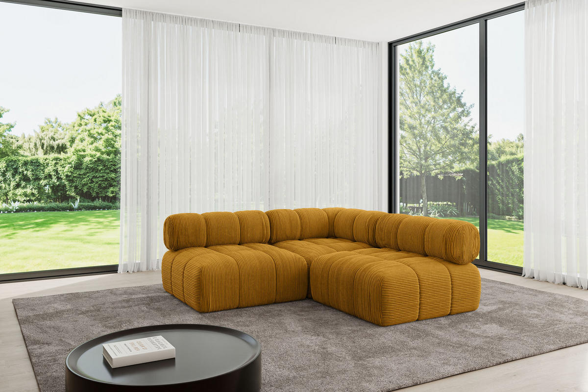 ECKSOFA modulares Sofa Samaro-L1 - 190x190x70 cm Senfgelb Cord - Currygelb, Holzwerkstoff/Textil (190/190cm) - ALTDECOR