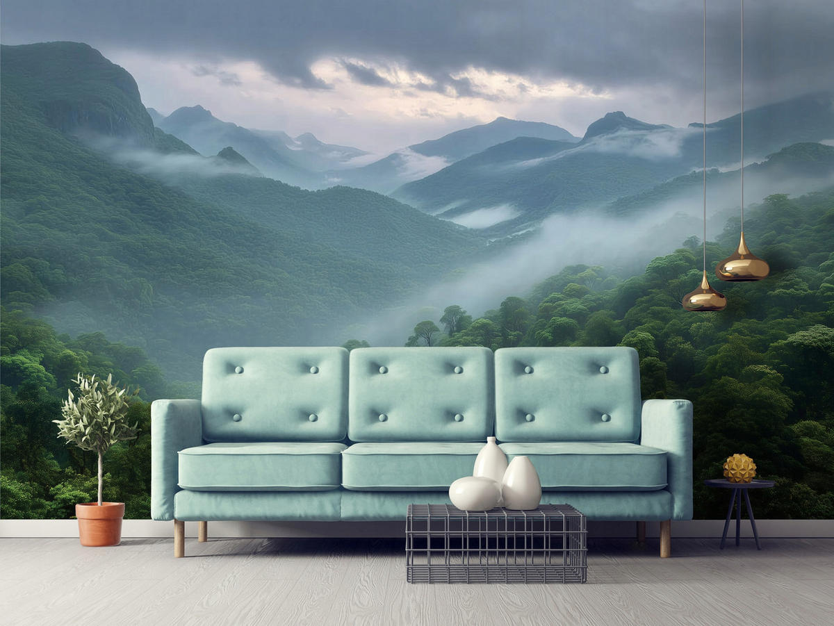 FOTOTAPETE Wald Gebirge Grün 200x140 cm - Multicolor, Papier (200/140cm) - Wallarena