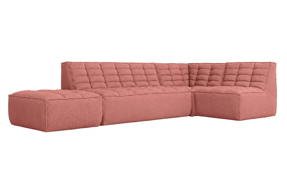 ROHOVÁ SEDAČKA modulární ve tvaru L s taburetem, plyšová tkanina Pop, Růžová, Pravá strana, LAZY L s taburetem - růžová, dřevo (333/173cm) - Kaiser Möbel