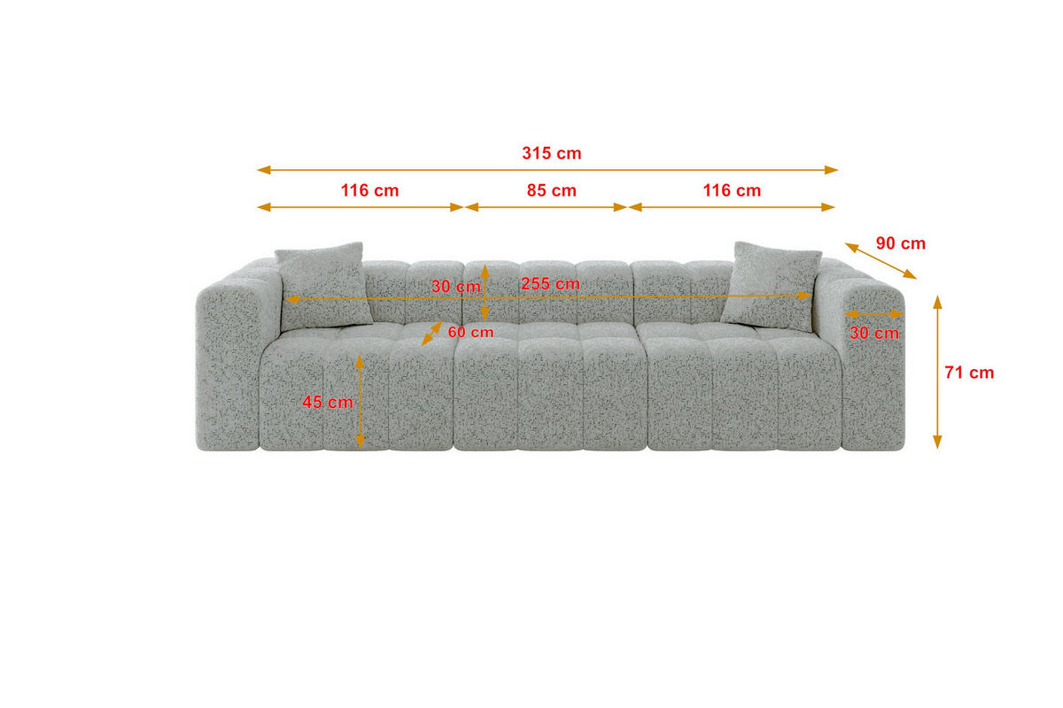 POHOVKA 3-MÍSTNÁ DONY-3 315x90x71 cm Zelená Žinylka - černá/mátově zelená, kompozitní dřevo/textil (315/71/90cm) - ALTDECOR