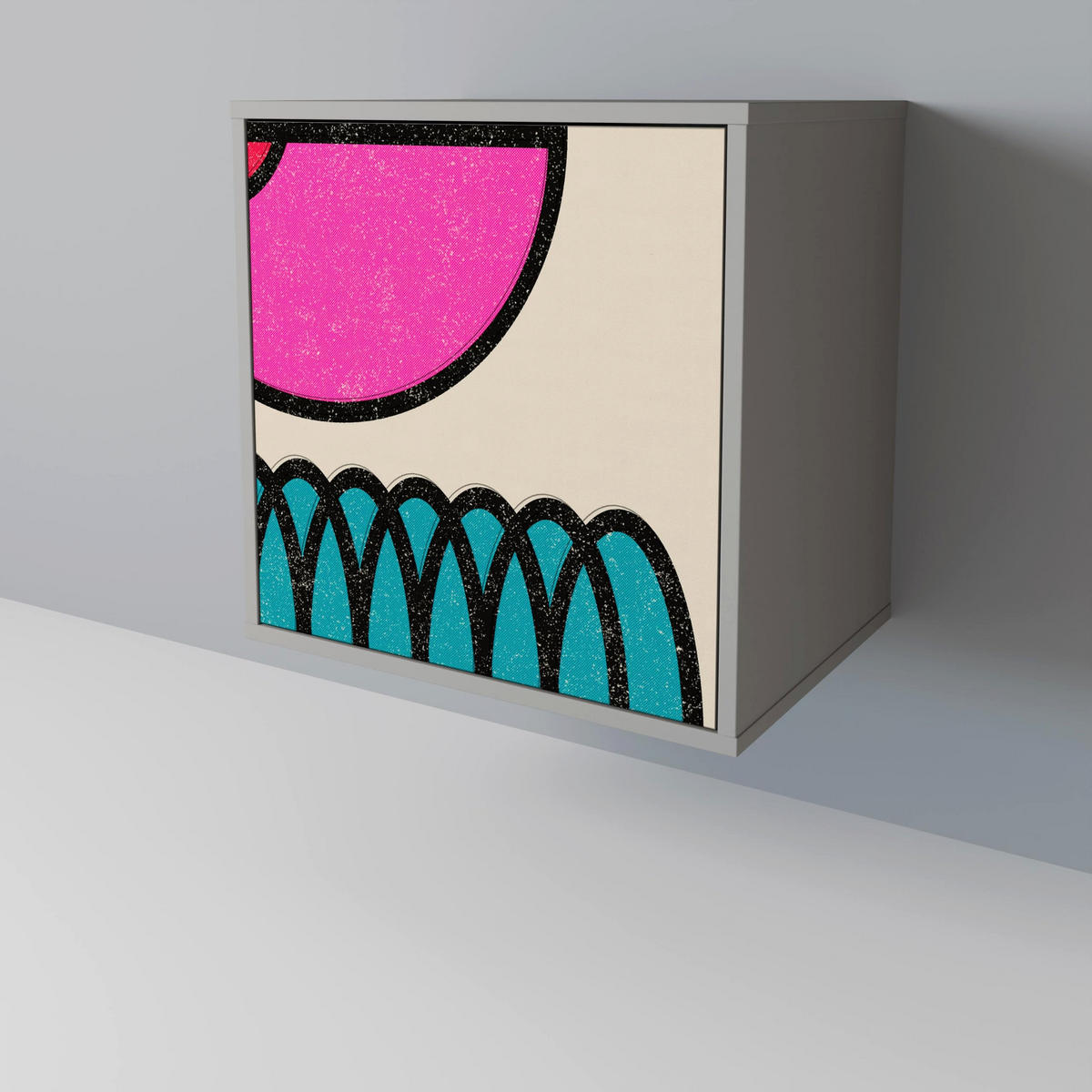 SIDEBOARD GEOMETRIC RHAPSODY, Grau, 57,5x42x77,5 cm, Schräge Buchenholzfüße - Buchefarben/Multicolor, Holzwerkstoff/Buchenholz (57.5/77.5/42cm) - SpaceRebels