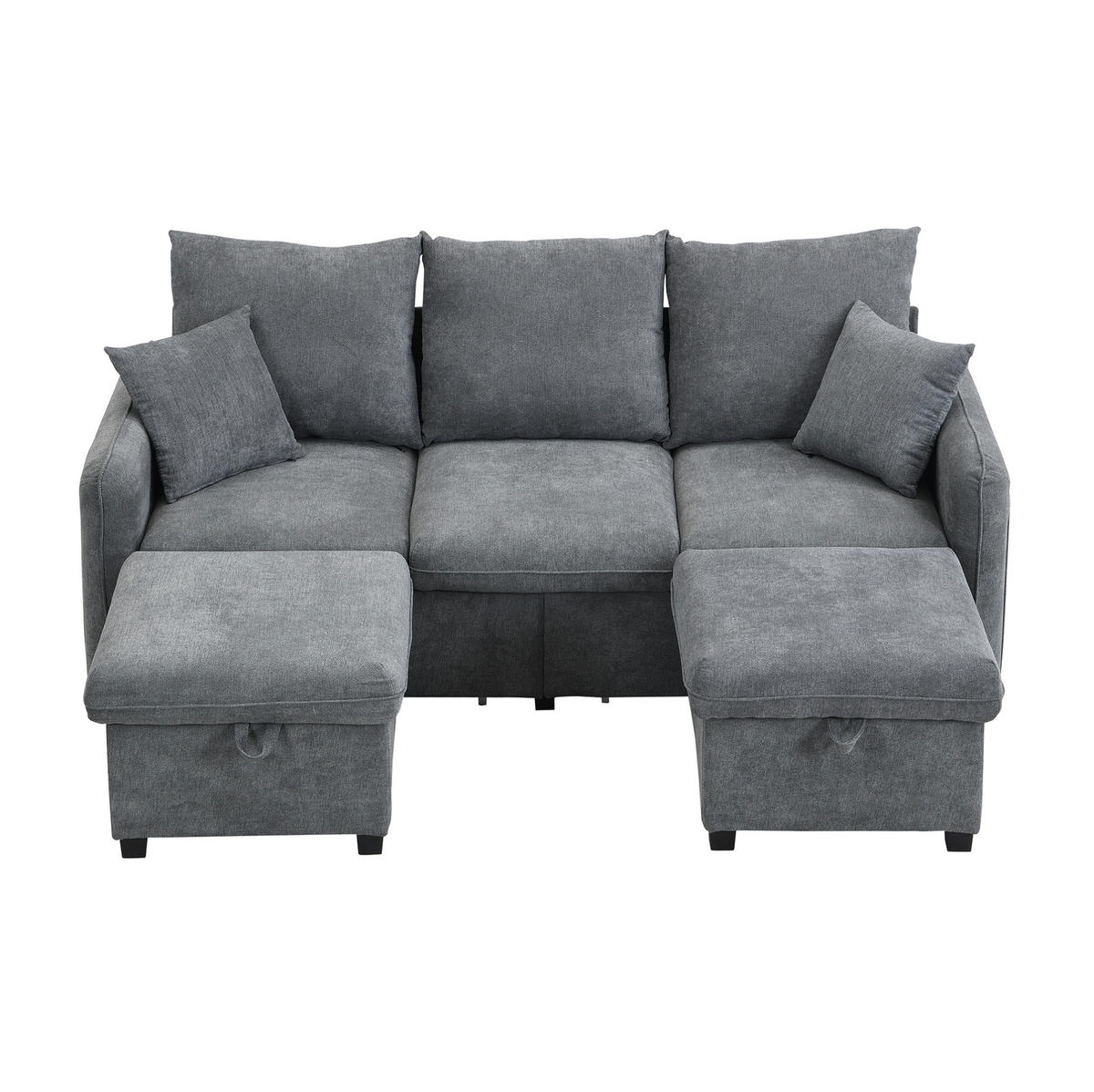 ROHOVÁ sedací souprava s úložným prostorem tmavě šedá z chenille s rozkladem - tmavě šedá, plast (188/86/186cm) - OKWISH
