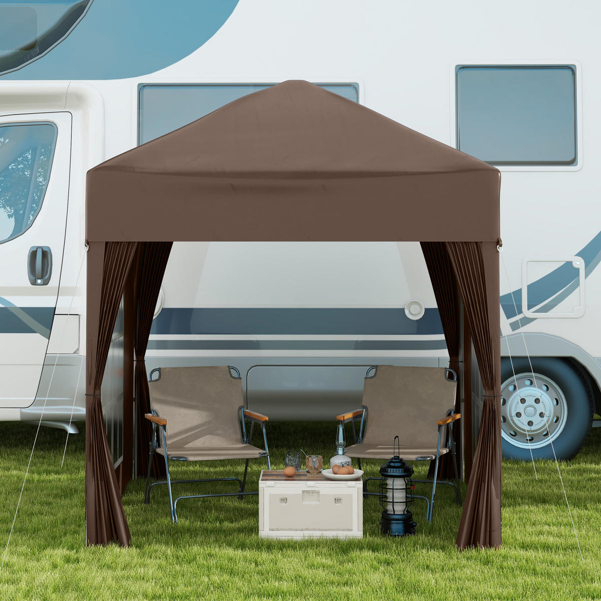FALTPAVILLON, Schwarz, Stahl, Oxford-Stoff - Braun, Metall (200/240/200cm) - Outsunny