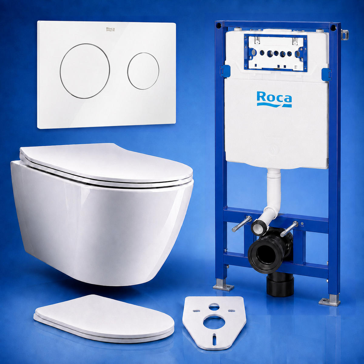 WC-SET ROLO Weiß, Slim-Sitz, Vorwandelement und Betätigungsplatte PL10 Weiß - Weiß, Keramik (47.5/112/48.5cm) - bad land