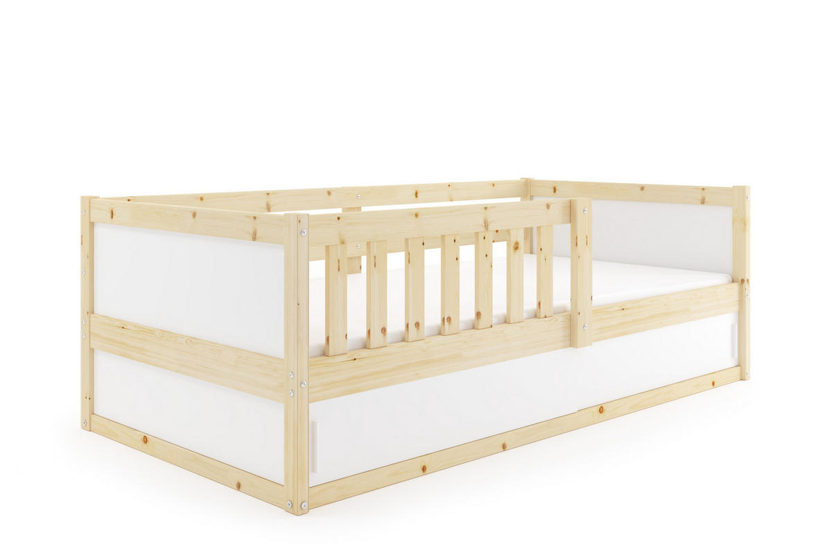 BODENBETT 80x160 cm in Pine ,Montessori Kinderbett mit Stauraum & Rausfallschutz Smart 2 - Naturfarben, Holz (80/160cm) - Interbeds