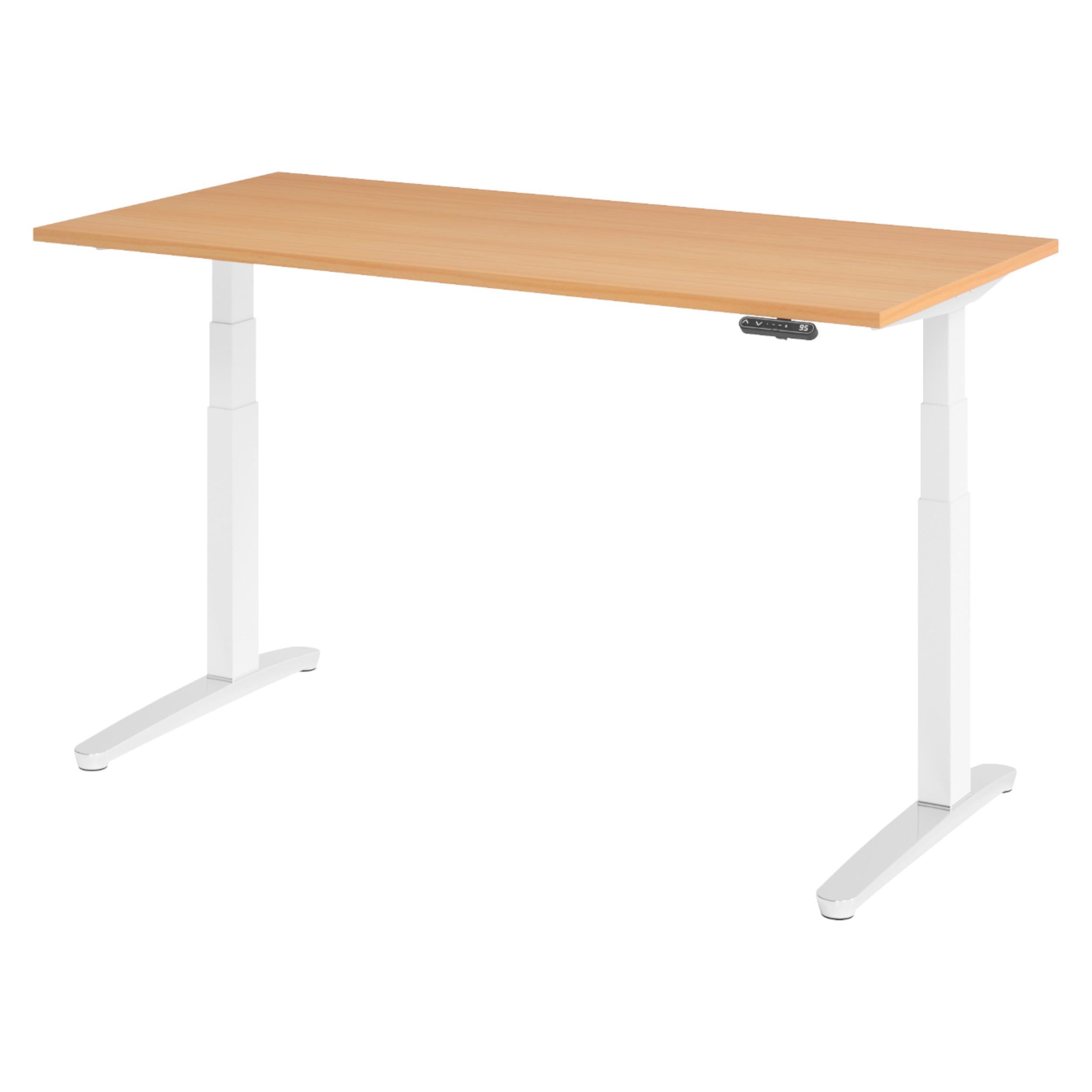 bümö Schreibtisch Buche, Weiß, Silber 160x74x80 cm