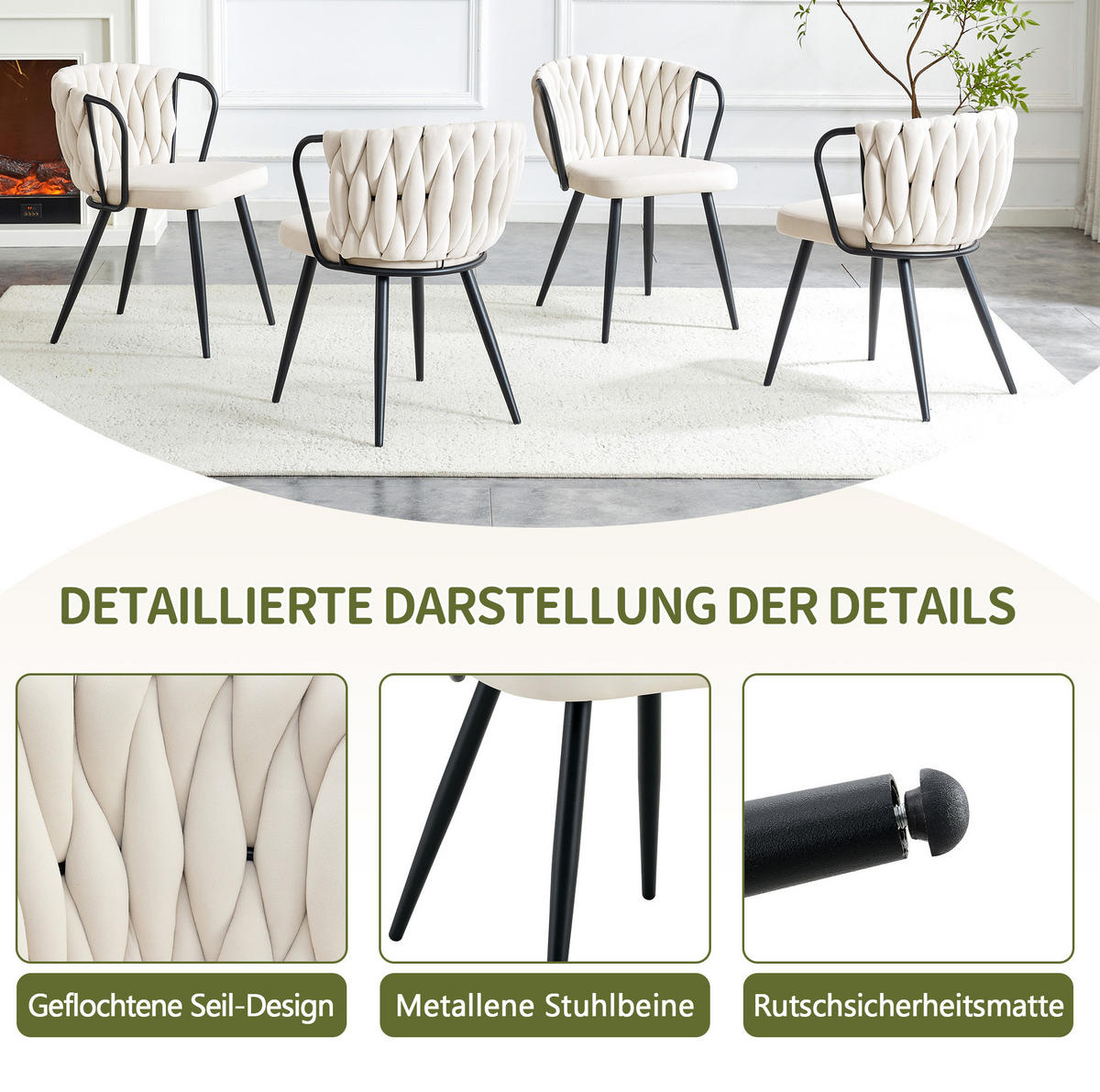 ESSZIMMERSTUHL mit Samtbezug Beige-Schwarz 43 x 58 x 76 cm - Beige, Metall (58/76/43cm) - Meubliv