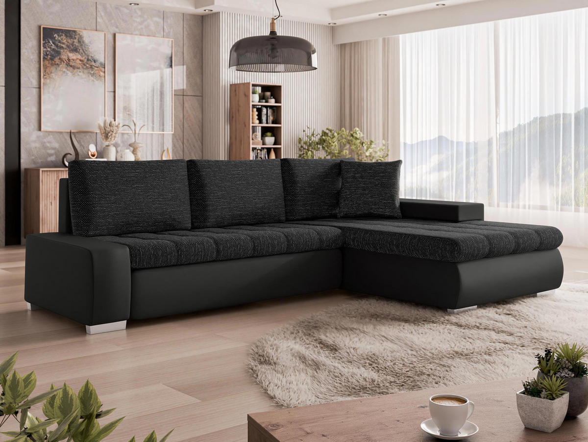 ECKSOFA Orkan Mini Lux - Schwarz, Holz/Textil (265/185cm) - MIRJAN24