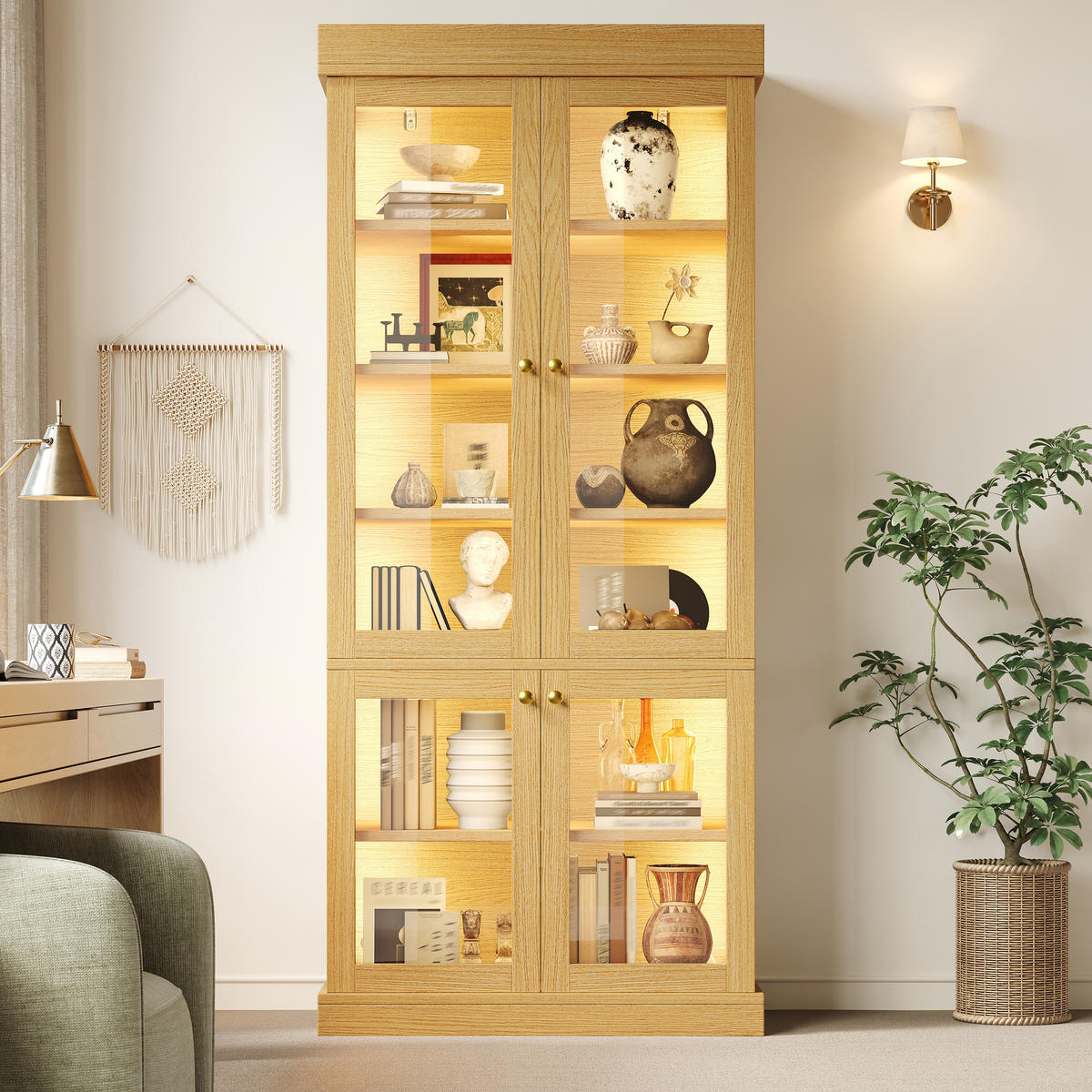 VITRINE LED Glasfront Naturbraun - Naturfarben, Glas (80/180/40cm) - FLIEKS