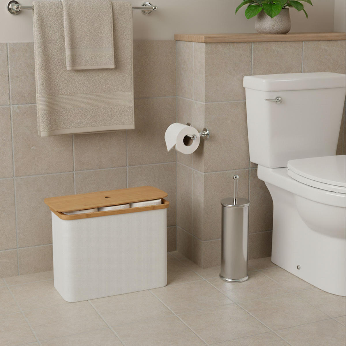 TOILETTENPAPIER-AUFBEWAHRUNG - Weiß, Holz/Textil (45/34.5/15cm) - Relaxdays