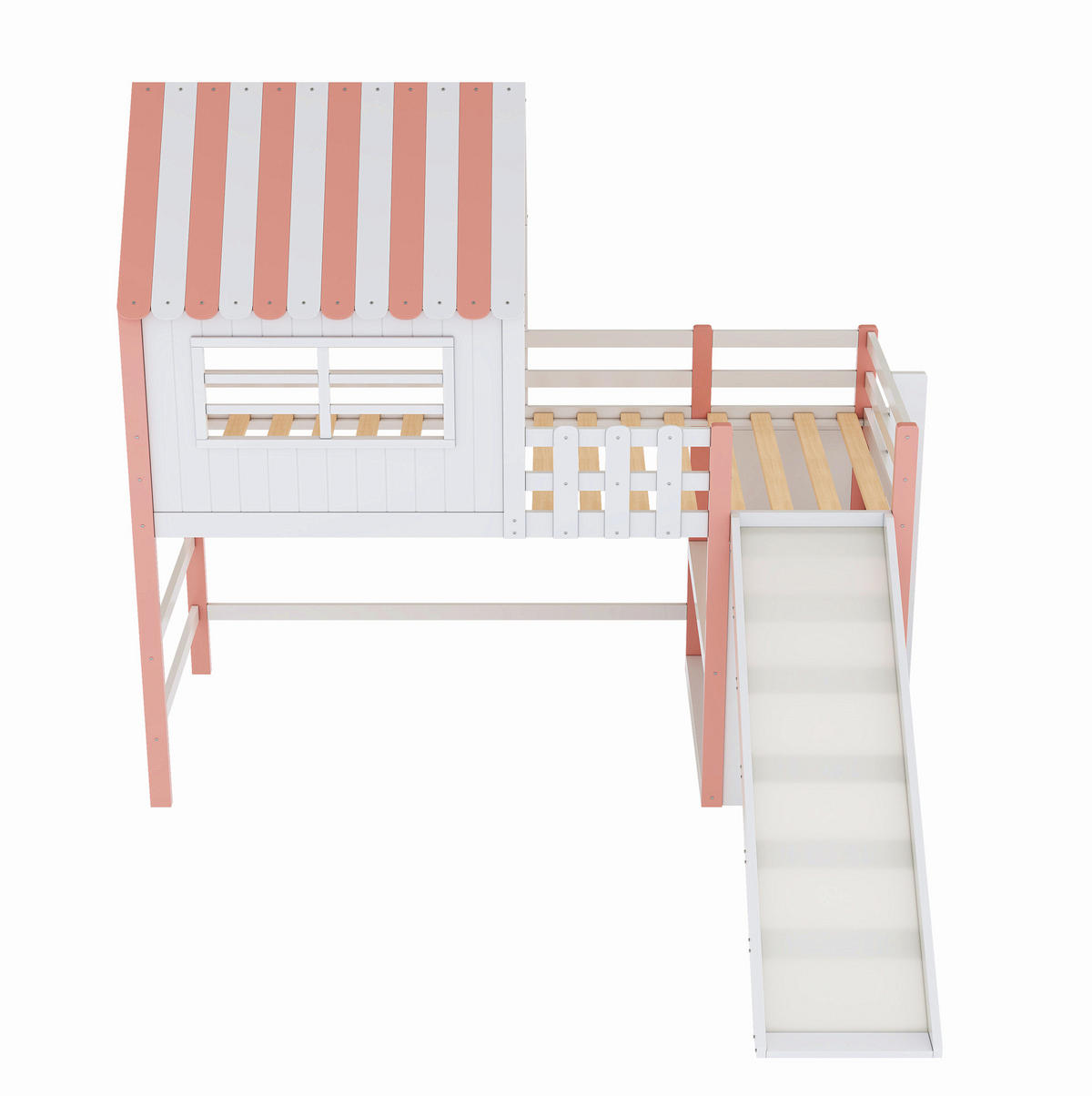 KINDERBETT 90/200 cm mit Rutsche, Leiter und Stauraum aus Holzwerkstoff mit Dachdesign, Rosa/Grün - Rosa, Holzwerkstoff (90/200cm) - Redom